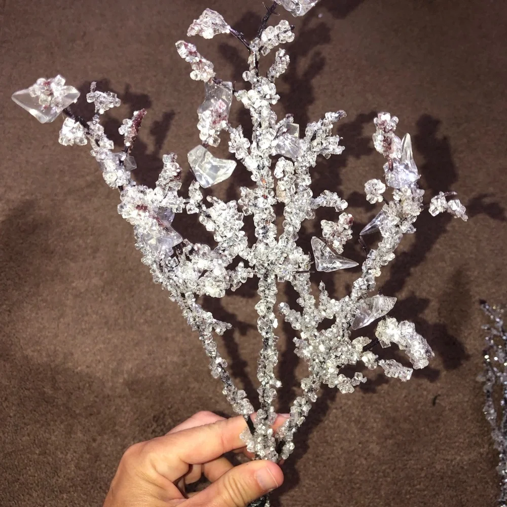 2 pc brown branches w/ winter ice crystal Silver White
